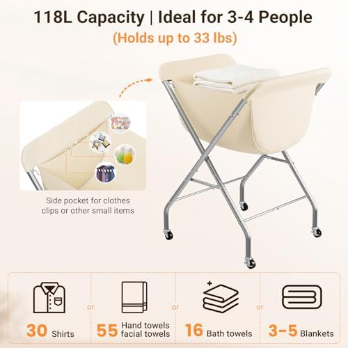 ELYKEN Laundry Basket with Wheels, Collapsible Laundry Hamper - Image 4