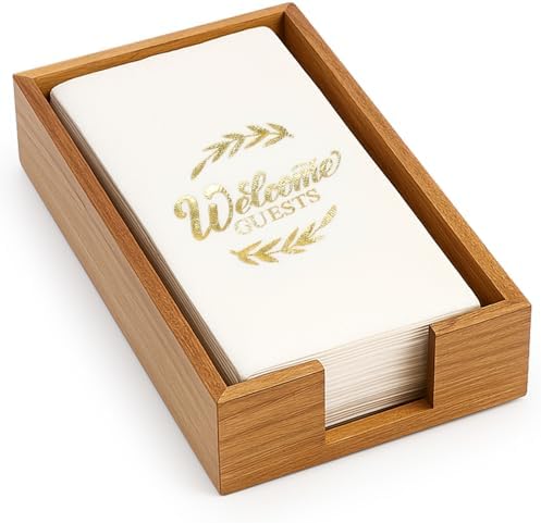 Acacia Wood Paper Hand Guest Towel Holder Tray by Ayiaren