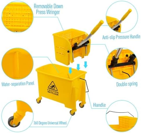 5.28 Gallon Mop Bucket with Wringer, Side Press Wringer Combo Mop Bucket with - Image 4