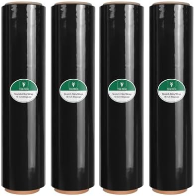 Black Stretch Wrap Film, Shrink Wrap 18in x 1500ft 4 Pack, Heavy Duty Privacy by YXX-TECH