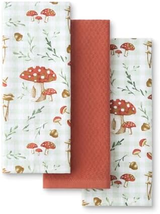 Martha Stewart Autumn Harvest Mushroom Plaid Kitchen Towel 3-Pack Set, 100% by MarthaStewart