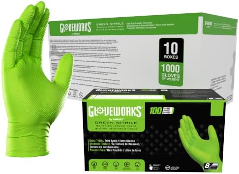 GLOVEWORKS HD Green Nitrile Industrial Disposable Gloves, 8 Mil, Latex-Free by GLOVEWORKS