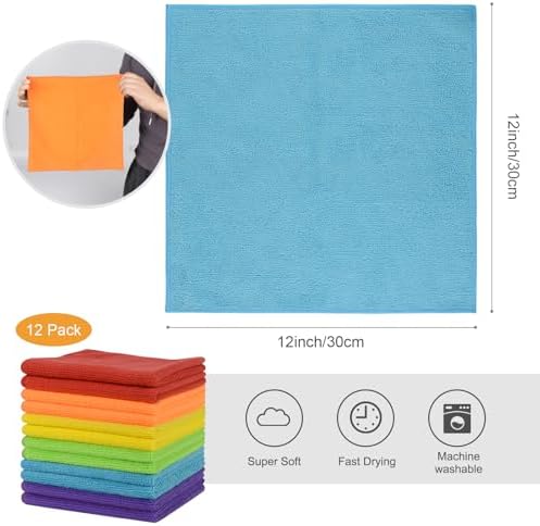 SINLAND Microfiber Rag Cleaning Cloth Kitchen Dish Cloths 12x12inch 12 Pack - Image 2