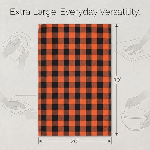 Urban Villa Kitchen Towels Cotton Dish Towels 20”x30” Orange Blk - Image 3