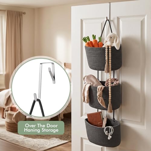 Wall Hanging Rope Baskets 3-Tier Boho Organizers - Image 4