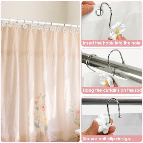 Flower Shower Curtain Hooks, 12 Pack Rustproof Stainless Steel Decorative - Image 6