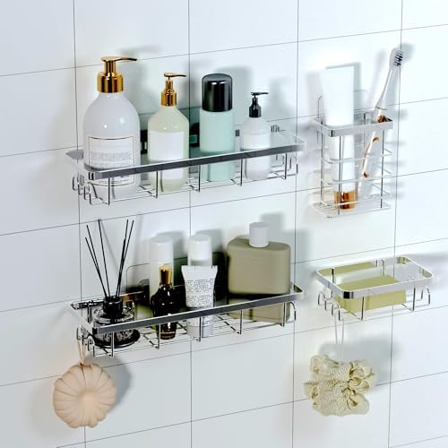 Shower Caddy Organizer with Hooks, Self Adhesive Bathroom Shelves, No Drilling by Unknown