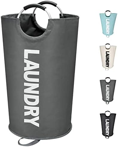 Maxsilan 90L Large Laundry Basket Bag, Collapsible Tall Hamper, Dark Grey by Maxsilan