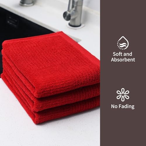 Glynniss Dish Towels for Kitchen, 100% Cotton Kitchen Towels（red，16x26） - Image 4