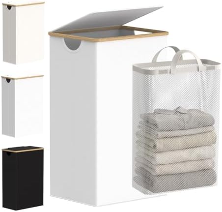 efluky Laundry Hamper with Lid, 100L Tall Laundry Basket with Bamboo Handles by efluky