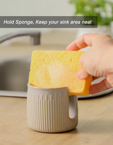 Ceramic Sponge Holder for Kitchen Sink, Scrub Sponge Dish Rack, Farmhouse - Image 2