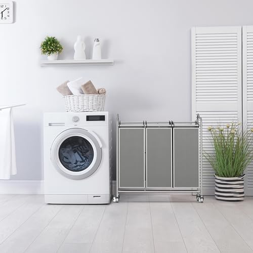Simple Houseware Heavy Duty 3-Bag Laundry Sorter Rolling Cart - Image 5