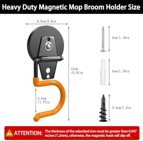 3-H Magnetic Mop Broom Holder and Mop Organizer 4 Pack, Heavy Duty Strong - Image 2