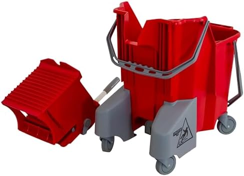 UNGER Commercial Red Restroom Dual-Compartment Mop Bucket w/Wringer COMBR - Image 4