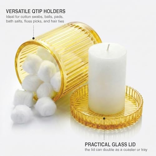 yellow Thick Glass Bathroom Qtip Holder, 2 Pack - Image 3