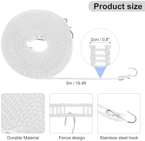 uxcell Windproof Clothesline, 5M 16.4ft Plastic Non-Slip Clothes Drying Rope - Image 2