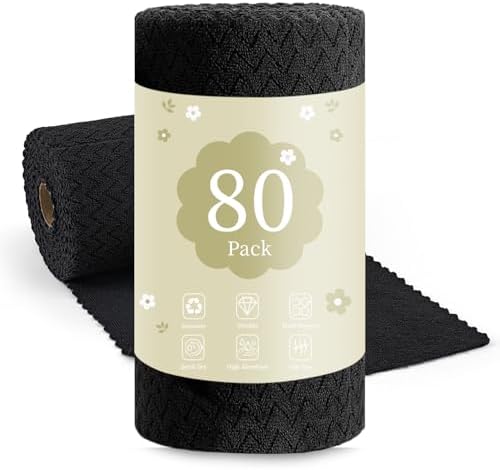 80 Pack Microfiber Cleaning Cloth Roll Reusable Paper Towels 12"x12" Tear Away by Tigona