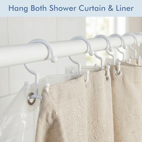 Bathway White Plastic Double Shower Curtain Hooks, 12 Bathroom Shower Rings - Image 2