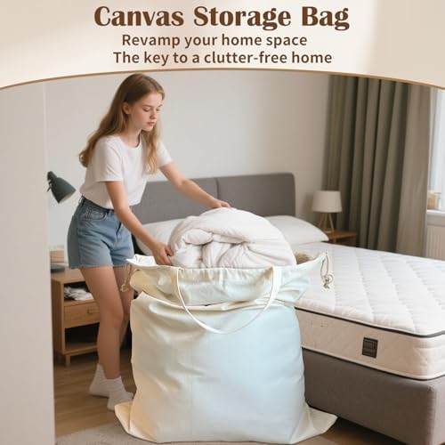 Canvas Laundry Bag Extra Large Heavy Duty Storage Bag 40"W x 35"H, XXL Beige - Image 5