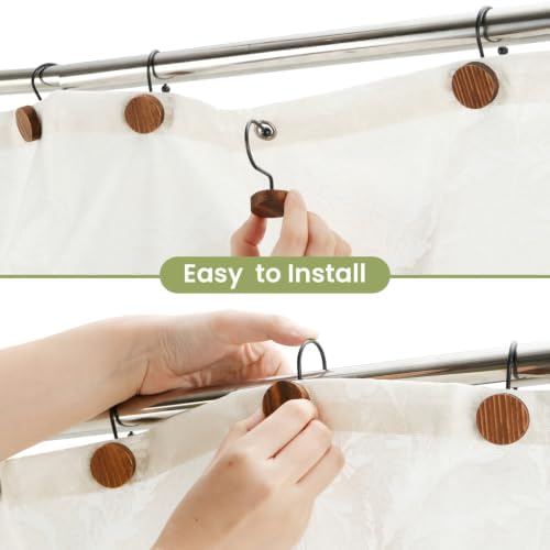 Wood Shower Curtain Hooks, Boho Shower Curtain Rings Decorative, Free Sliding - Image 5