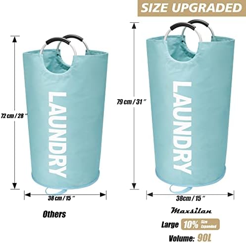 Maxsilan 90L Large Laundry Basket Bag, Collapsible Tall Hamper, Light Blue - Image 3
