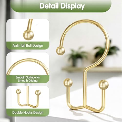 OEH Shower Curtain Hooks, Metal Shower Curtain Rings, Double Shower Rings - Image 4