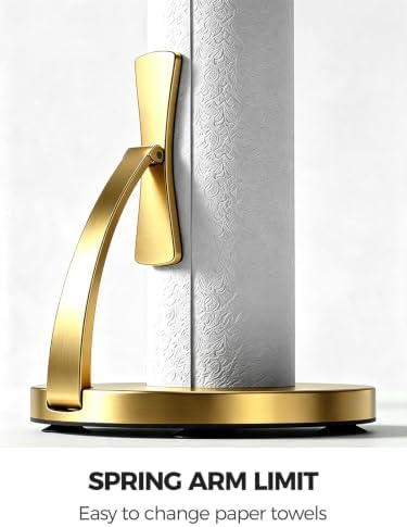 VEHHE Gold Paper Towel Holder Countertop, Spring Activated Arm - Image 5