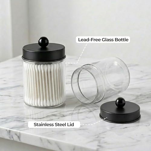 Amolliar Glass Apothecary Jar Qtip Holder w/Metal Lids - Image 2