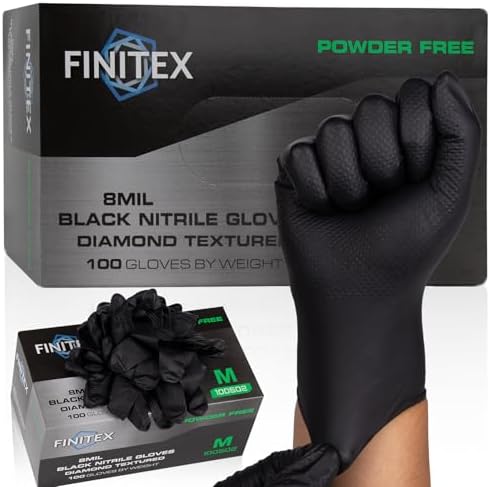 FINITEX Disposable Nitrile Diamond Texture Black 8mil Mechanic Gloves by FINITEX