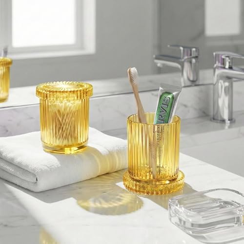 yellow Thick Glass Bathroom Qtip Holder, 2 Pack - Image 6