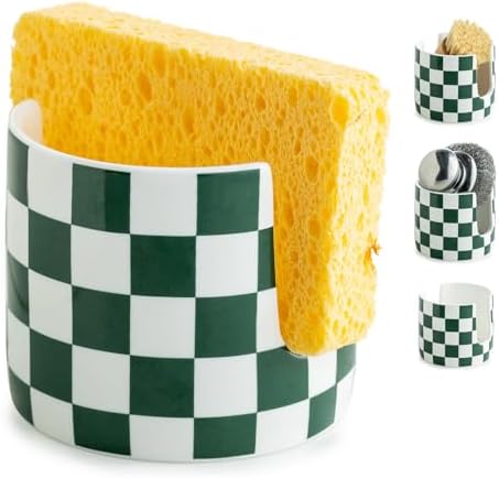 Zoeeker Sponge Holder for Sink, Ceramic Dish Sponge Holder Brush Holder by LAUCHUH