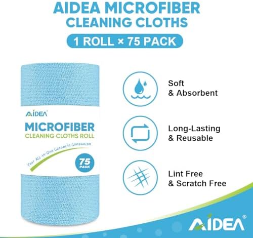 AIDEA Microfiber Cleaning Cloth Roll-75PK, Shop Rags Blue 11.5"×11.5" - Image 2