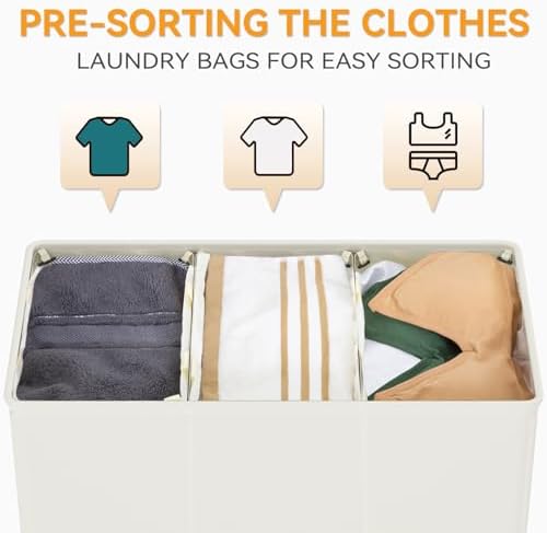 WOWLIVE 180L Laundry Hamper 3 Section, Large Laundry Basket - Image 4