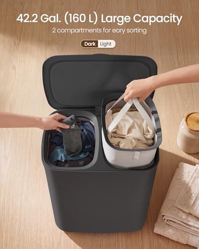 SONGMICS Laundry Hamper with Lid, 160L Double Laundry Basket, Steel Frame - Image 3
