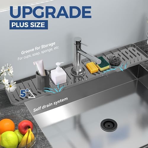 24" Splash Guard Plus Size Silicone Sink Faucet Drying Mat Handle Drip Catcher - Image 4