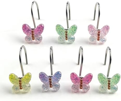 Two Fish Home Fashions Set of 12 Decorative New ButterflyShower Curtain Hooks - Image 3