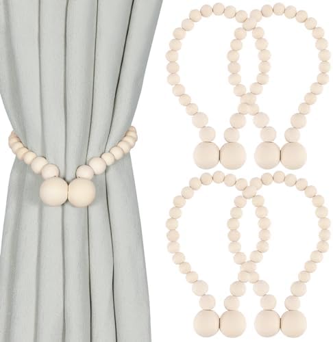 KLOGTSIND Magnetic Curtain Tiebacks, 4 Pack Wood Bead Curtain Holdbacks by KLOGTSINDDirect