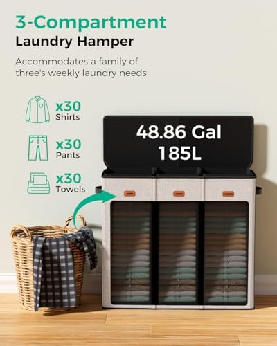 185L Laundry Hamper 3 Section - Image 5