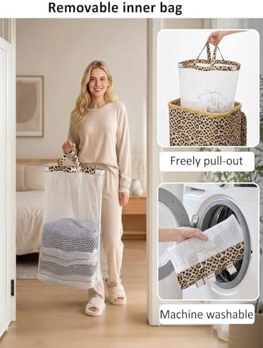 IEGrow Laundry Hamper with Lid, 110L Laundry Basket with Bag, Leopard Print - Image 3