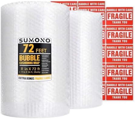 Bubble Cushioning Wrap Roll, Sumono 8 Inch x 72 Feet Total Bubble Roll by sumono
