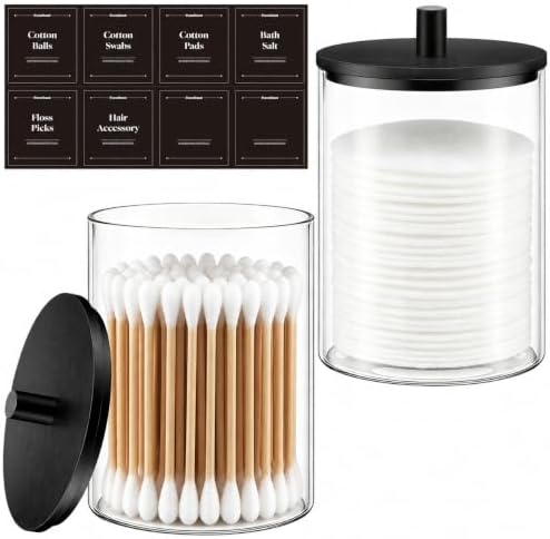 Glass Qtip Holder with Wood Lids, 10 oz Apothecary Jars, 2 Pack by Unknown