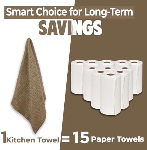 DAN RIVER Tan Kitchen Towels, 12 Pack, 16x26 Inches Absorbent Dish Towels - Image 3