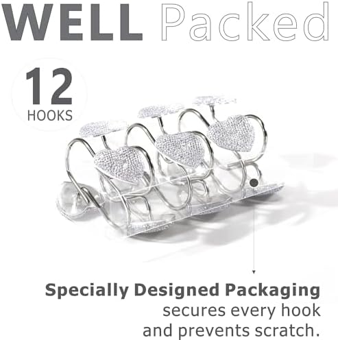 Clear Bling Shower Curtain Hooks: Cute Heart Bathroom Curtain Rings - Image 6