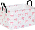 Pink Bow Canvas Storage Basket Waterproof Laundry Hamper by MAIZMZ
