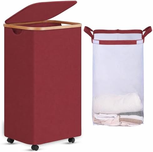 efluky Laundry Basket with Wheels, Tall Rolling Laundry Hamper with Lid and by efluky