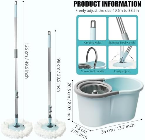 Spin Mop and Bucket with Wringer Set, 360° Spinning Mop Bucket System with 3 - Image 2