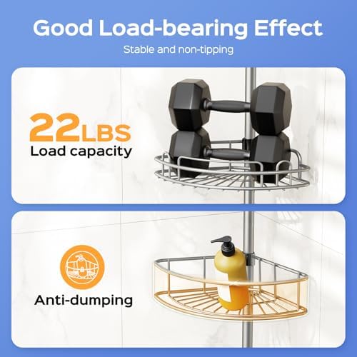 HAMITOR Shower Caddy Tension Pole: 4 Tier Corner Bathroom Organizer - Image 6