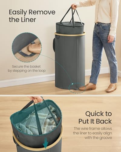 SONGMICS Laundry Hamper with Lid, 90L Laundry Basket, Removable Liner Bag - Image 4