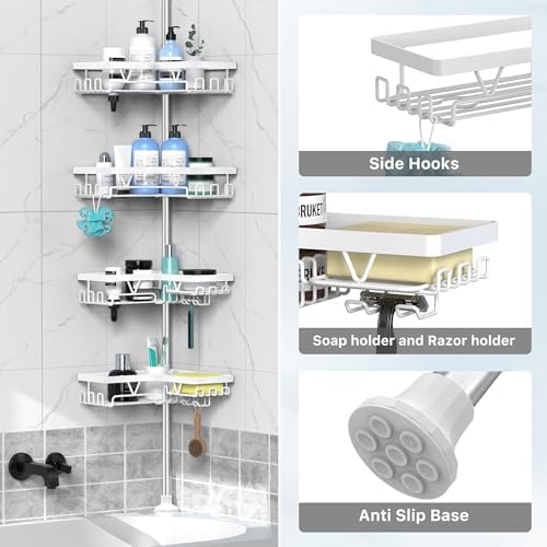 DAOYA Corner Shower Caddy Tension Pole 4 Tier Shower Caddy Organizer White - Image 6