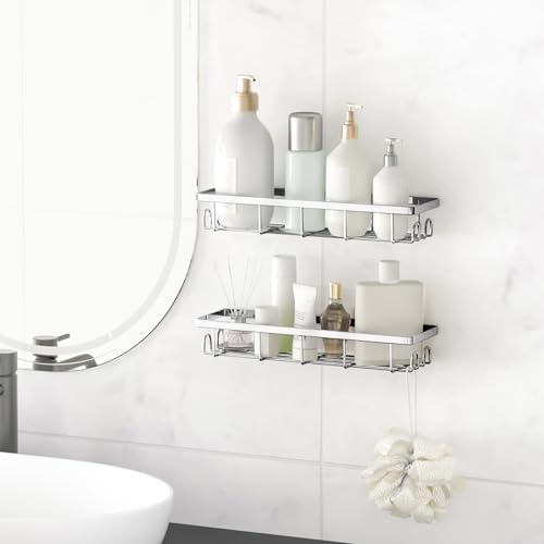 Shower Caddy Organizer with Hooks, Self Adhesive Bathroom Shelves, No Drilling - Image 3
